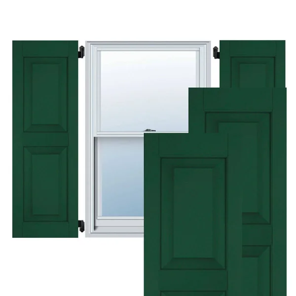 Ekena Millwork 15 in. x 41 in. Exterior Real Wood Pine Raised Panel Shutters Pair Chrome Green