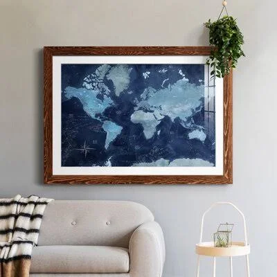 World Map - Picture Frame Painting Breakwater Bay Frame Color: Maple Framed - Size: 31x22 H x 44x22 W x 1x22 D