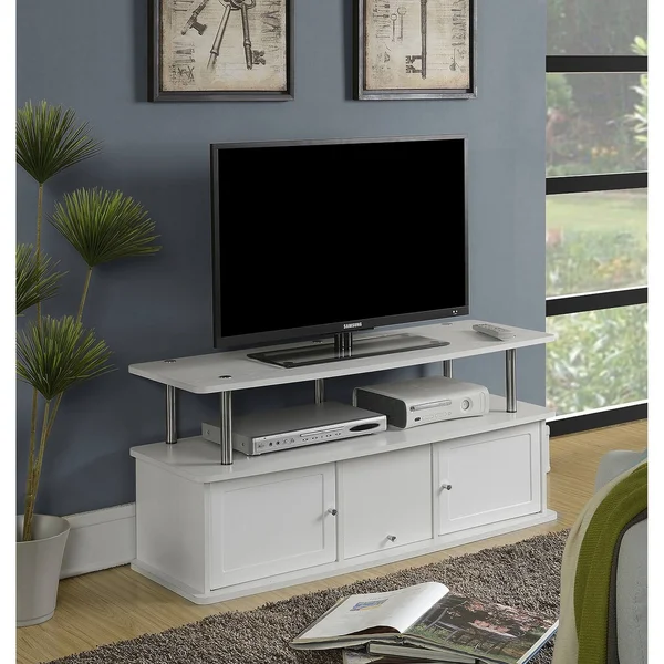 Designs2Go TV Stand with 3 Storage Cabinets and Shelf in Weathered Gray/Black - Convenience Concepts 151202WGY
