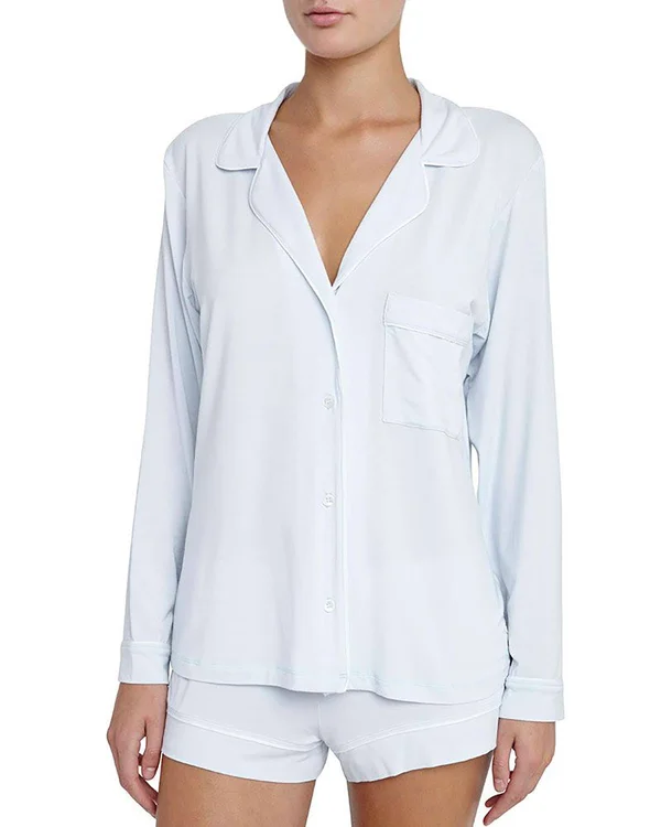 Eberjey Gisele Long Sleeve and Short PJ Set - Water Blue