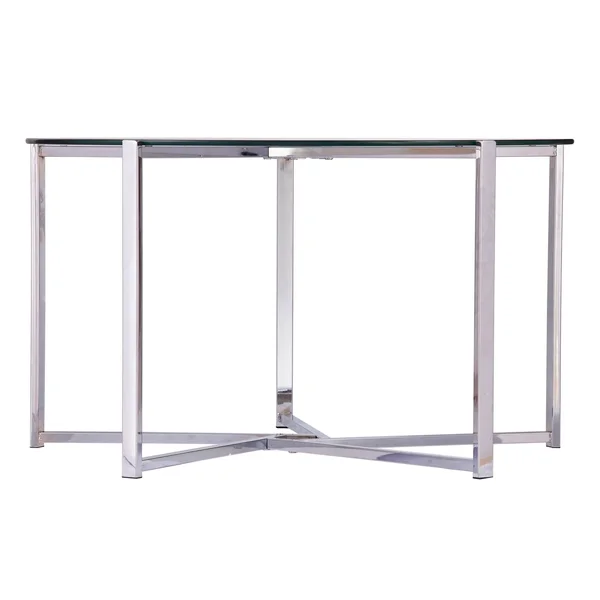 Silver Orchid Davana Round Cocktail Table w/ Faux Marble Glass Top