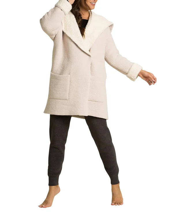 Barefoot Dreams - CozyChic Shearling Drape Car Coat in Stone Cream Xs