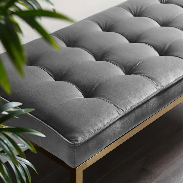 Modway Loft Gold Stainless Steel Leg Large Performance Velvet Bench - Gold Gray