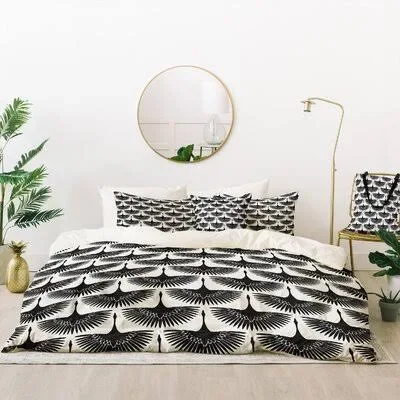 Caroline Okun Majestic Crane Duvet Cover Set East Urban Home Size: Queen Duvet Cover + 2 Shams + 1 Throw Pillow
