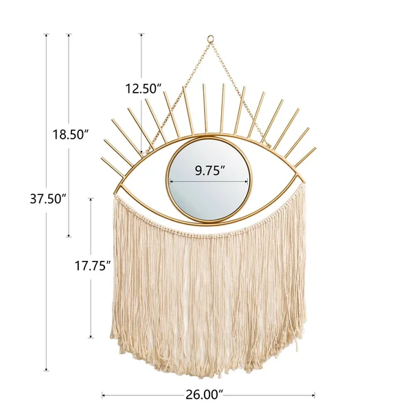 Glitzhome 37.50x22H Regency Modern/Boho Metal Eye Mirror with Tassels Hanging Decor - Two Gold