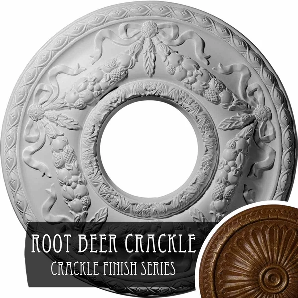 22 1/8x22OD x 7 1/4x22ID x 1 3/4x22P Hurley Ceiling Medallion (Fits Canopies Up to 7 1/4x22) - Hand-Painted Root Beer Crackle