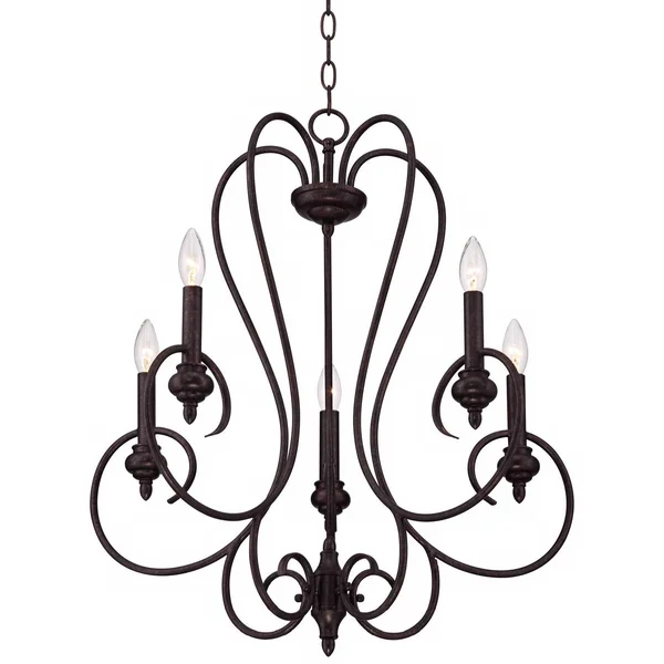 Channing 5-Light 24 1/2x22 Wide Bronze Scroll Chandelier