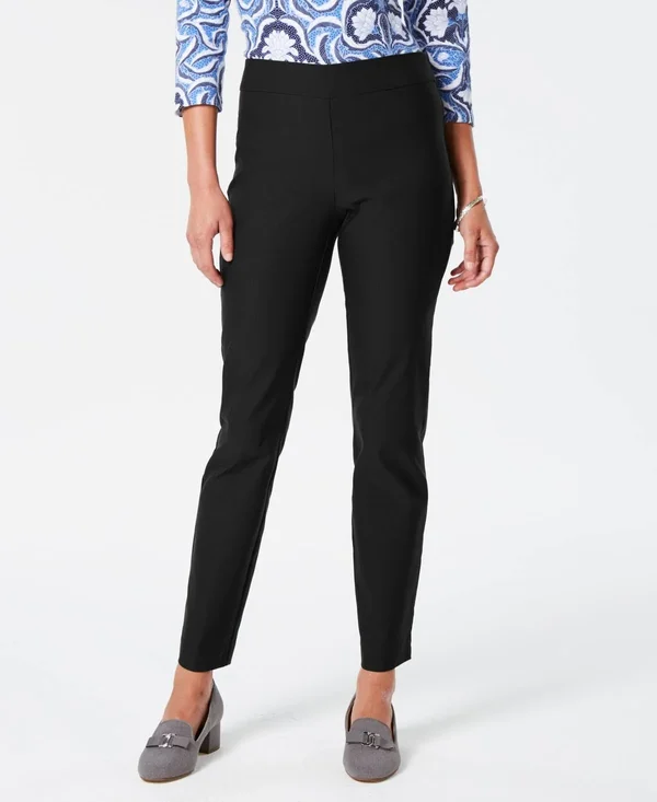 Charter Club Cambridge Skinny Pull-On Tummy-Control Pants, Regular and Short Lengths, Created for Macy&s - Deep Black