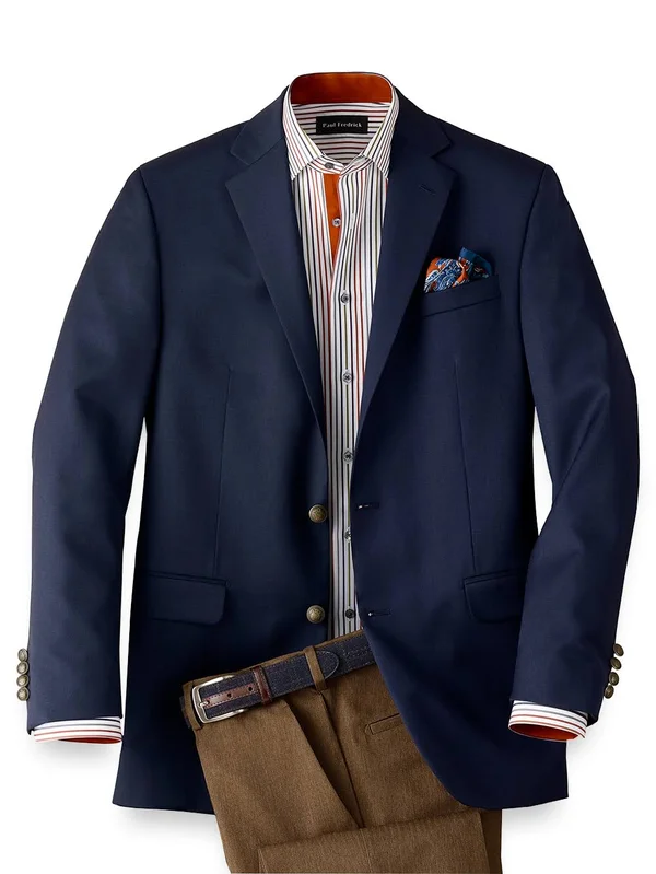 Men's Sport Coat - Tailored Fit in Solid Navy Wool, Paul Fredrick