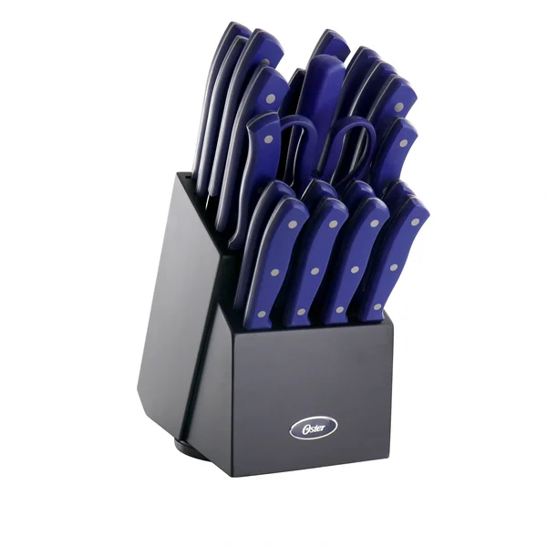 Oster Evansville 22-Piece Stainless-Steel Cutlery Set with BLOCK - Yale Blue