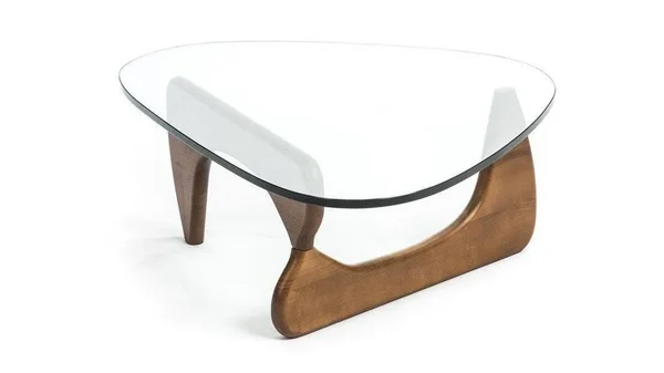 Triangle Coffee Glass Top Table, Walnut