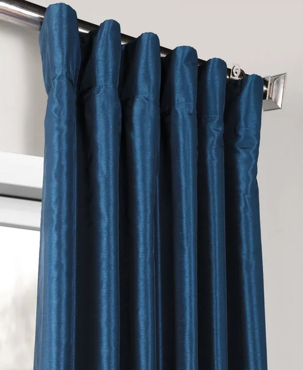 Exclusive Fabrics Vintage Textured Faux Dupioni Silk Curtain PANEL, Size: 50 x 84, Blue
