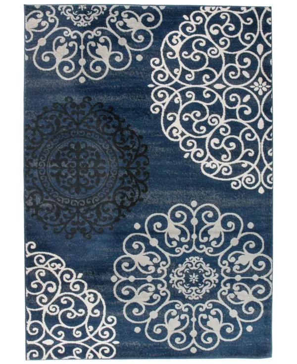 Modern Contemporary Floral Navy 6&6 inch x 9& Indoor Area Rug, Blue