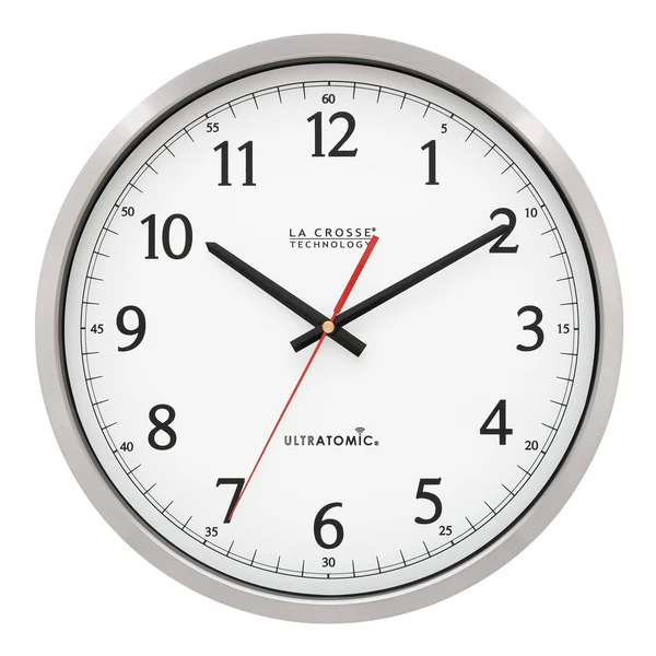 La Crosse Technology 404-1235UA-PL UltrAtomic 14 inch Stainless Steel Wall Clock, Plastic Lens, Silver