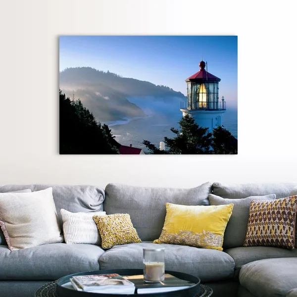 Oregon - View of Heceta Head Lighthouse in Early Morning Sun, Canvas Wall Art, 60x40, Great Big Canvas