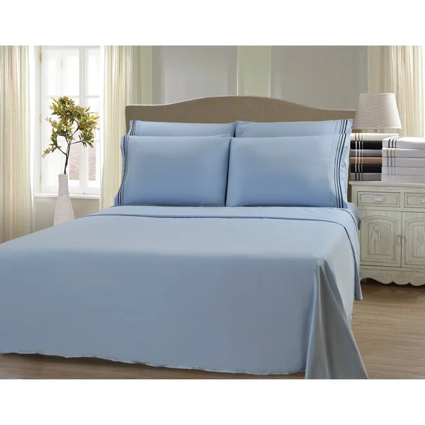 Superior Wrinkle Resistant Embroidered 6 Piece Microfiber Sheet Set, California King - White/Gold