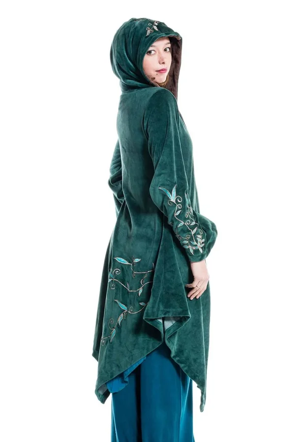 Faery Goddess Coat - Long Velvet Boho Jacket, Hippie Pixie Goa Psy Trance Fairy Cosplay Festival Clothing, Plus Size Faerie