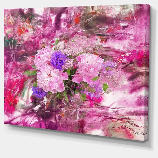 Design Art 'Abstract Background with Pink Peony' Painting Print on Wrapped Canvas, Size: 30 inch H x 40 inch W x 1 inch D