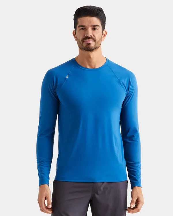 Men's Anti-Odor Workout Shirt, Rhone Reign Long Sleeve, Blue Grouper, XXL