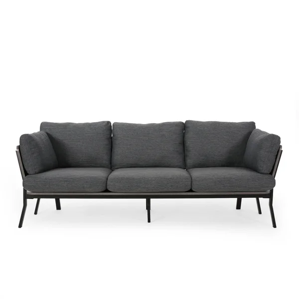 Christopher Knight Home Abigail Mid-Century Modern 3 Seater Wood Frame Sofa, Charcoal, Gray, Black