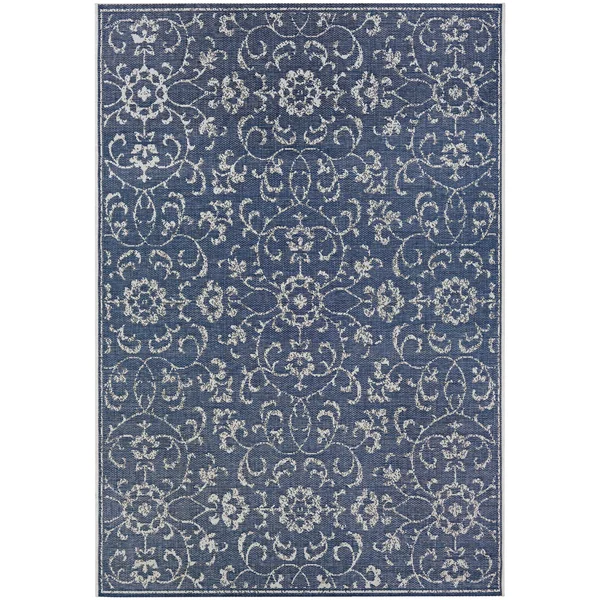 Dream Decor Rugs Carriage House Morning Glory/Navy-Ivory Indoor/Outdoor Area Rug - 5&10 x 9&2, Beige