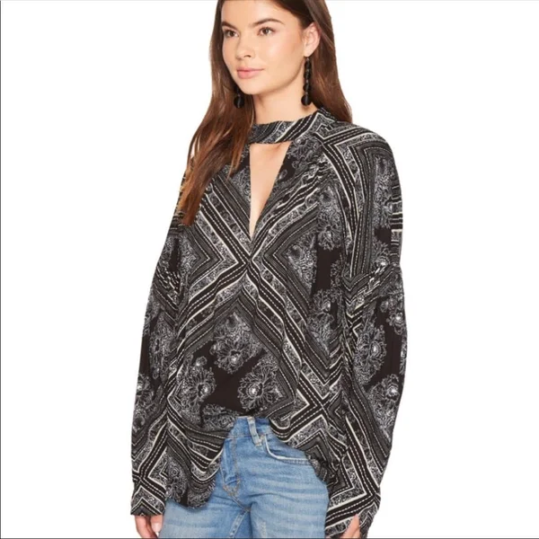 Free People Womens Walking on A Dream Tunic Blouse Black