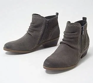 Earth Origins Leather Ankle Boots - Collette Cheryl - Size 6 Wide, Grey Brick