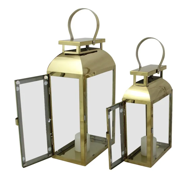 Raz Set of 2 Shiny Rectangular Metal Candle Lanterns 16x22