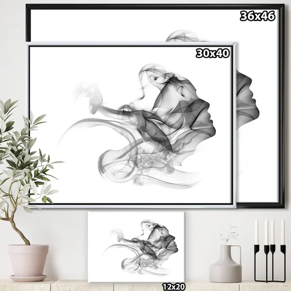 Designart & Woman and Smoke Double Exposure & Portrait Framed Canvas Art Print - Size: 46 inch x 36 inch