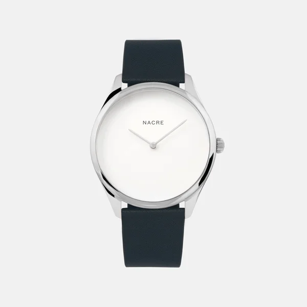 Nacre Watches - Lune - Stainless Steel - Navy Leather Unisex Watch