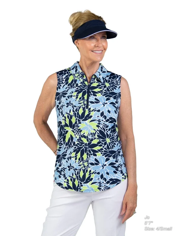 Jofit Women's Sleeveless Zip Polo Shirt in Floral Mosaic Print Size X-Large