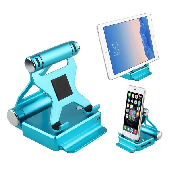 Podium Style Stand with Extended Battery Up to 200% for iPad, iPhone and Other Smart Gadgets Gold