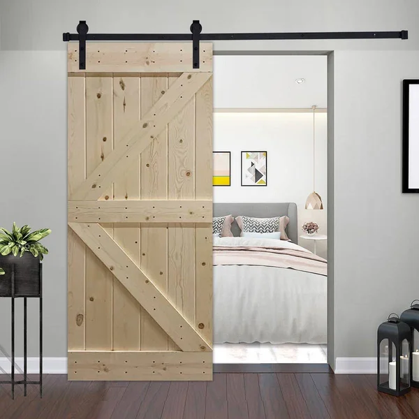 Akicon Paneled Wood Unfinished Barn Door with Hardware Kit - UF Series - 28x22 - K3