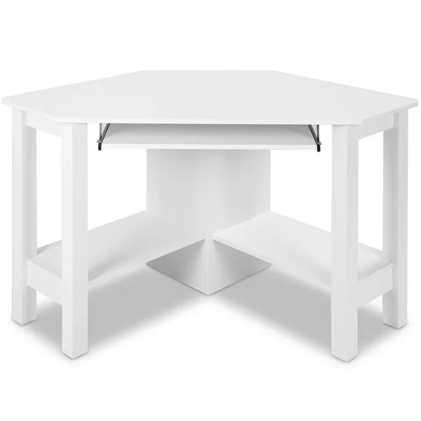 Costway Wooden Study Computer Corner Desk with Drawer-White