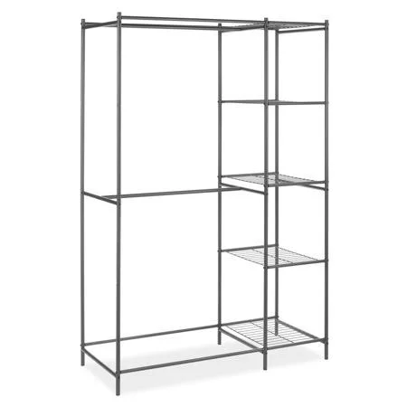 Whitmor All-Metal Double Rod Clothes Closet Organizer with Shelves - Gunmetal Gray