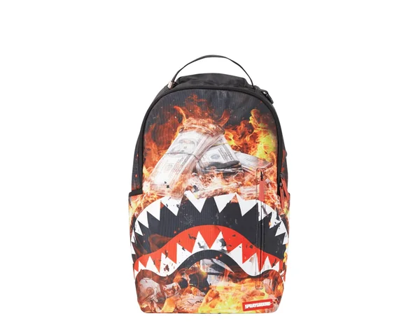Sprayground Fire Money Shark Backpack - 18" x 6" x 11.5"