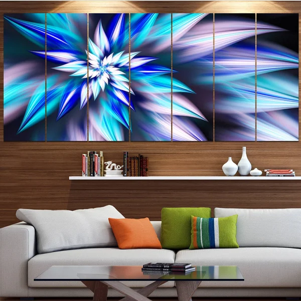 Design Art &Dancing Light Blue Flower Petals& Graphic Art Print Multi-Piece Image on Canvas - Size: 83 in. Wide x 32 in. High - 7