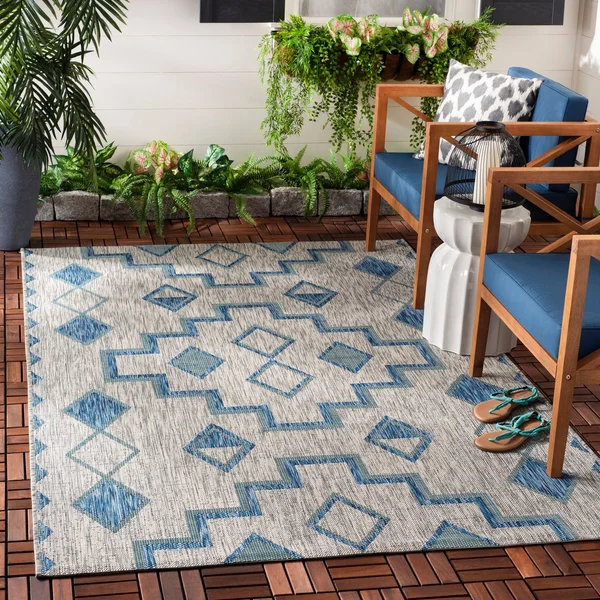 Safavieh 9& x 12& Courtyard CY8533-37212 Grey, Teal Rug