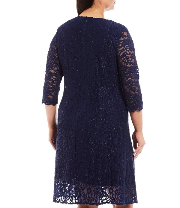 Alex Evenings Women's Plus Size Lace Mock Jacket Cocktail Dress (16W, Navy)