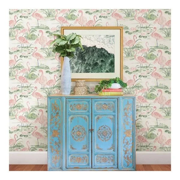 Chesapeake 3120-13601 Everglades Coral Flamingos Wallpaper, Pink