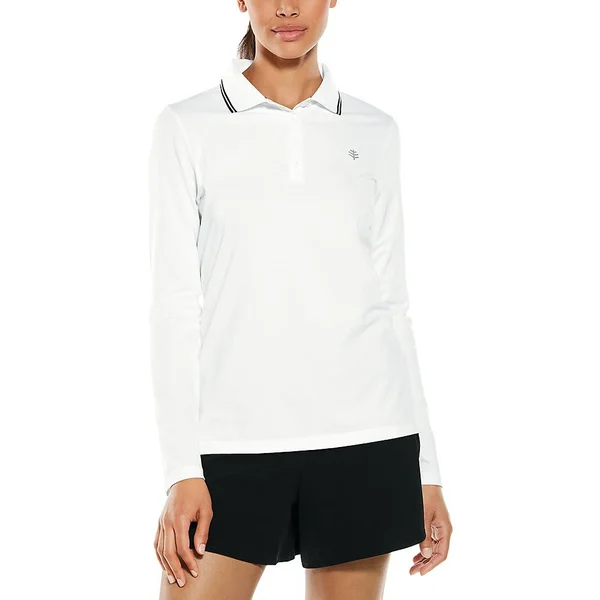 Coolibar Women's Long Sleeve Golf Polo, Sun Protective Clothing For Women, White, Large