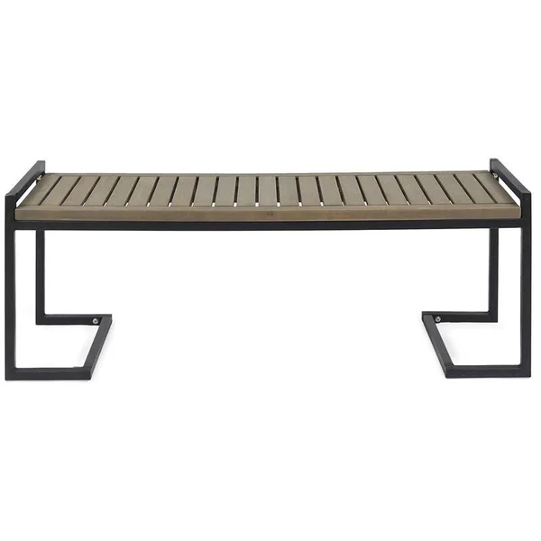 Noble House Hopkins 54 in. Grey Wood and Black Metal Outdoor Bench