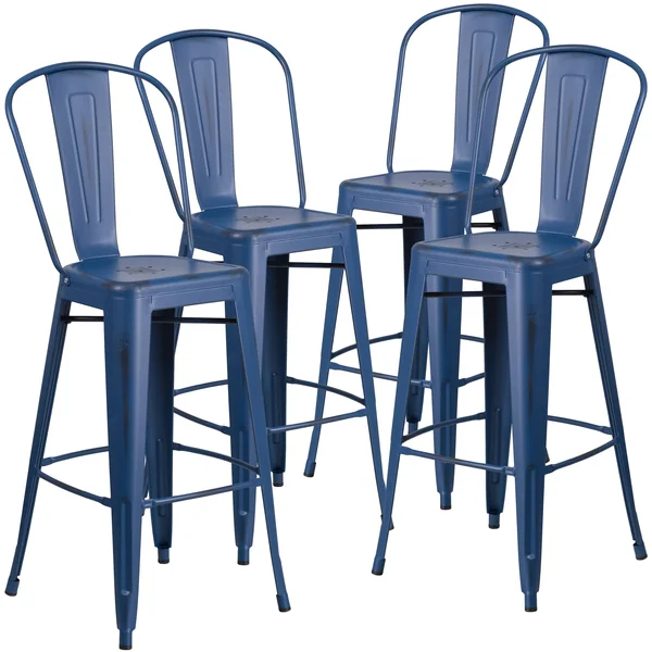 Flash Furniture 4 Pk. 30&& High Distressed Metal Indoor-Outdoor Barstool with BACK - Yellow