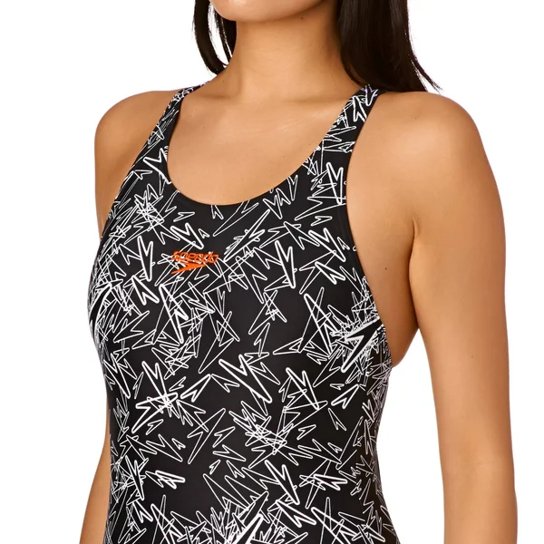 (8 - Black/White) - Speedo Women's Boom All Over Muscle Back Swimsuit