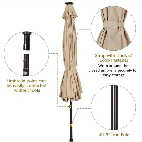 Costway 10& Solar LED Lighted Patio Market Umbrella Shade Tilt Adjustment Crank-Burgundy