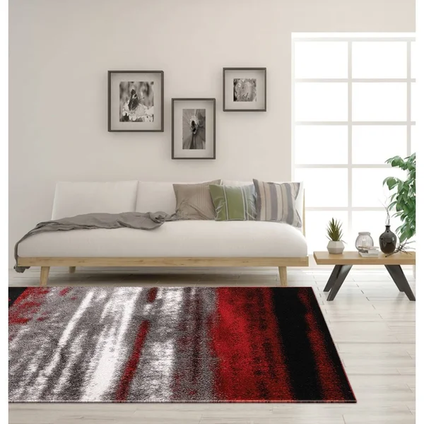 Santorini Collection Red/Gray Shag Polyester Area Rug - 8' x 10'