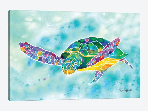 iCanvas Sea Turtle Green Coastal Art by Jo Lynch Canvas Art Wall Decor ( Animal Art > reptiles & amphibians > Turtle