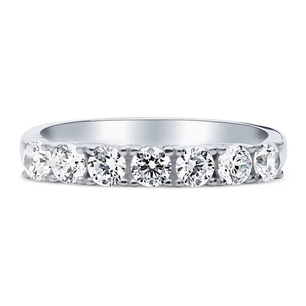 BERRICLE Sterling Silver Round Cubic Zirconia CZ 7-Stone Anniversary Wedding Half Eternity Band Ring Size 7.5