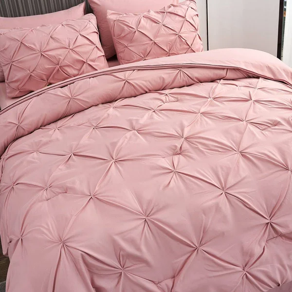 Haok 8 Pieces Bed in A Bag Pink Comforter Sets Bed Set - White - King