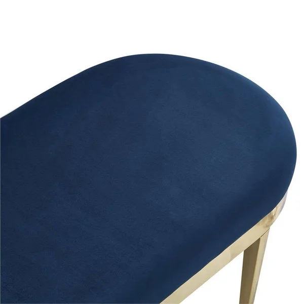 Issac Oval Bench Navy Blue Velvet Upholstered Polished Legs